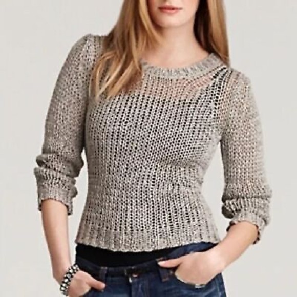 Theory Shirlyn Space Chunky Open Knit Sheer Pullover Sweater Speckle Gray Small - Picture 1 of 9